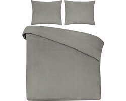 DoubleDry Dekbedovertrek 100% Natuurlijk Katoen - Lits Jumeaux 240x200/220 cm + 2 Kussenslopen - Ademend & Zacht - Greige
