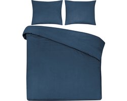 DoubleDry Dekbedovertrek 100% Natuurlijk Katoen - Lits Jumeaux 240x200/220 cm + 2 Kussenslopen - Ademend & Zacht - Yaleblauw