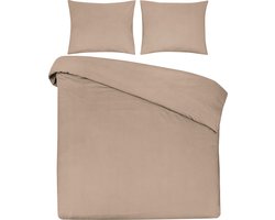 DoubleDry Dekbedovertrek 100% Natuurlijk Katoen - Tweepersoons 200x200/220 cm + 2 Kussenslopen - Ademend & Zacht - Beige