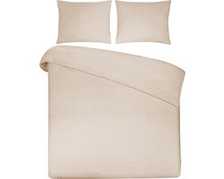 DoubleDry Dekbedovertrek 100% Natuurlijk Katoen - Tweepersoons 200x200/220 cm + 2 Kussenslopen - Ademend & Zacht - Licht Beige