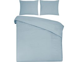 DoubleDry Dekbedovertrek 100% Natuurlijk Katoen - Tweepersoons 200x200/220 cm + 2 Kussenslopen - Ademend & Zacht - Lichtblauw