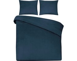 DoubleDry Dekbedovertrek 100% Natuurlijk Katoen - Tweepersoons 200x200/220 cm + 2 Kussenslopen - Ademend & Zacht - Midden Blauw