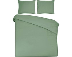 DoubleDry Dekbedovertrek 100% Natuurlijk Katoen - Tweepersoons 200x200/220 cm + 2 Kussenslopen - Ademend & Zacht - Oud Groen