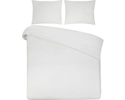 DoubleDry Dekbedovertrek 100% Natuurlijk Katoen - Tweepersoons 200x200/220 cm + 2 Kussenslopen - Ademend & Zacht - Roomwit