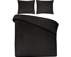 DoubleDry Dekbedovertrek 100% Natuurlijk Katoen - Tweepersoons 200x200/220 cm + 2 Kussenslopen - Ademend & Zacht - Zwart