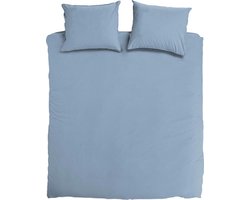 DoubleDry Dekbedovertrek 100% Percal Katoen - Eenpersoons 140x200/220 cm + 1 Kussensloop - Zacht, Ademend en Huidvriendelijk - Blauw
