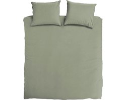DoubleDry Dekbedovertrek 100% Percal Katoen - Eenpersoons 140x200/220 cm + 1 Kussensloop - Zacht, Ademend en Huidvriendelijk - Oud Groen
