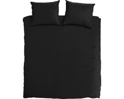 DoubleDry Dekbedovertrek 100% Percal Katoen - Eenpersoons 140x200/220 cm + 1 Kussensloop - Zacht, Ademend en Huidvriendelijk - Zwart