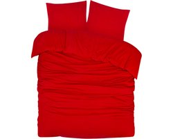 DoubleDry Dekbedovertrek Flanel 100% Zacht Katoen - Eenpersoons 140x200/220 cm + 1 Kussensloop - Ademend & Huidvriendelijk - Fel Rood
