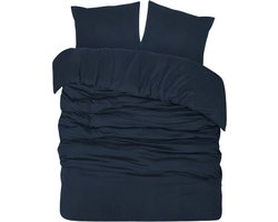 DoubleDry Dekbedovertrek Flanel 100% Zacht Katoen - Tweepersoons 200x200/220 cm + 2 Kussenslopen - Ademend & Huidvriendelijk - Blauw