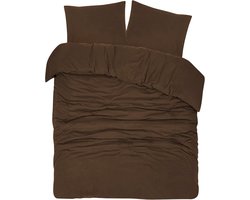 DoubleDry Dekbedovertrek Flanel 100% Zacht Katoen - Tweepersoons 200x200/220 cm + 2 Kussenslopen - Ademend & Huidvriendelijk - Bruin