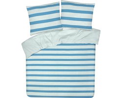 DoubleDry Dekbedovertrek My Design 100% Katoen - Tweepersoons 200x200 cm + 2 Kussenslopen - streep blauw