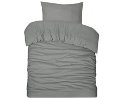 DoubleDry Dekbedovertrek Seersucker - 100% Katoen - Eenpersoons 140x200/220 cm + 1 Kussensloop - Luchtig & Huidvriendelijk - Antraciet