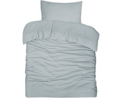 DoubleDry Dekbedovertrek Seersucker - 100% Katoen - Eenpersoons 140x200/220 cm + 1 Kussensloop - Luchtig & Huidvriendelijk - Petrol