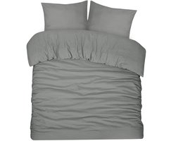 DoubleDry Dekbedovertrek Seersucker - 100% Katoen - Lits Jumeaux 240x200/220 cm + 2 Kussenslopen - Luchtig & Huidvriendelijk - Antraciet