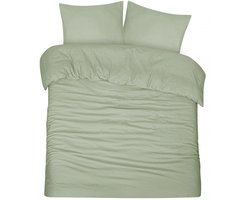 DoubleDry Dekbedovertrek Seersucker - 100% Katoen - Tweepersoons 200x200/220 cm + 2 Kussenslopen - Luchtig & Huidvriendelijk - Oudgroen
