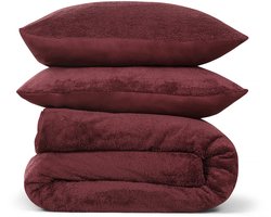 DoubleDry Dekbedovertrek Teddy Fleece - Lits Jumeaux 240x220 cm + 2 Kussenslopen - Zacht & Huidvriendelijk - Bordeaux