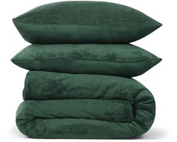 DoubleDry Dekbedovertrek Teddy Fleece - Tweepersoons 200x220 cm + 2 Kussenslopen - Zacht & Huidvriendelijk - Groen