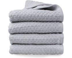 DoubleDry Handdoek Popcorn Weave - 50x100 - 4 stuks - OEKO-TEX Made in Green - zacht katoen - licht grijs