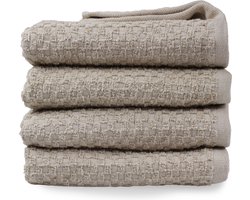 DoubleDry Handdoek Popcorn Weave - 50x100 - 4 stuks - OEKO-TEX Made in Green - zacht katoen - taupe