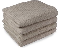 DoubleDry Handdoek Popcorn Weave - 70x140 - 4 stuks - OEKO-TEX Made in Green - zacht katoen - taupe