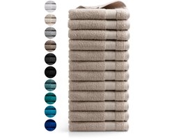 DoubleDry Handdoeken Set 50 x 100 cm - 12 stuks - 100% zacht katoen 500 g/m2 - 12x Beige Taupe