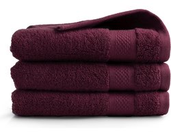 DoubleDry Hotel Badhanddoeken 70 x 140 cm – Set van 3 – 100% Katoen 500 g/m2 – Zacht & Absorberend - Bordeaux Rood