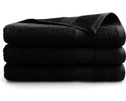 DoubleDry Hotel Badhanddoeken 70 x 140 cm – Set van 3 – 100% Katoen 500 g/m2 – Zacht & Absorberend - Zwart