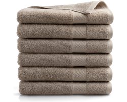 DoubleDry Hotel BadHanddoeken 70 x 140 cm - Set van 6 - 100% Zacht Katoen 500 g/m2 - 6x Beige Taupe