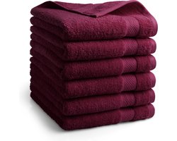 DoubleDry Hotel Handdoeken 50 x 100 cm – Set van 6 – 100% Katoen 500 g/m2 – Zacht & Absorberend - Bordeaux Rood