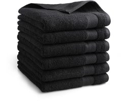 DoubleDry Hotel Handdoeken 50 x 100 cm – Set van 6 – 100% Katoen 500 g/m2 – Zacht & Absorberend - Zwart