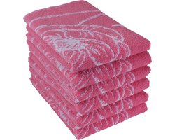 DoubleDry Luxe Keukenhanddoeken Set - 6 Stuks - 50x50 cm - 100% Katoen - Hoge Absorptie & Duurzaam - Bloem, Roze