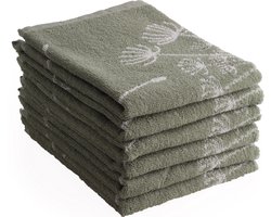 DoubleDry Luxe Keukenhanddoeken Set - 6 Stuks - 50x50 cm - 100% Katoen - Hoge Absorptie & Duurzaam - Dandelion, Groen