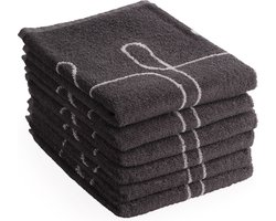 DoubleDry Luxe Keukenhanddoeken Set - 6 Stuks - 50x50 cm - 100% Katoen - Hoge Absorptie & Duurzaam - Hip Bestek, Grijs