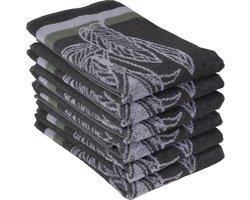 DoubleDry Luxe Keukenhanddoeken Set - 6 Stuks - 50x50 cm - 100% Katoen - Hoge Absorptie & Duurzaam - Jungle, Antraciet