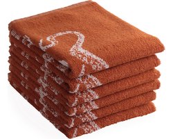 DoubleDry Luxe Keukenhanddoeken Set - 6 Stuks - 50x50 cm - 100% Katoen - Hoge Absorptie & Duurzaam - Oceaan, Terracotta