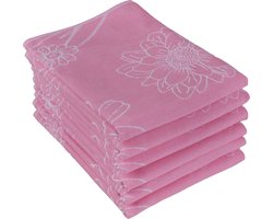 DoubleDry Luxe Theedoeken Set - 6 Stuks - 50x70 cm - 100% Katoen - Hoge Absorptie & Duurzaam - Bloem, Roze