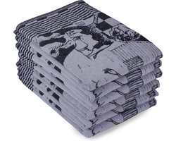 DoubleDry Luxe Theedoeken Set - 6 Stuks - 50x70 cm - 100% Katoen - Hoge Absorptie & Duurzaam - Boerderij, Zwart