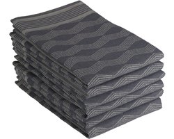 DoubleDry Luxe Theedoeken Set - 6 Stuks - 50x70 cm - 100% Katoen - Hoge Absorptie & Duurzaam - Graphic, Grijs