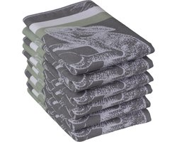 DoubleDry Luxe Theedoeken Set - 6 Stuks - 50x70 cm - 100% Katoen - Hoge Absorptie & Duurzaam - Jungle, Antraciet