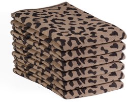 DoubleDry Luxe Theedoeken Set - 6 Stuks - 50x70 cm - 100% Katoen - Hoge Absorptie & Duurzaam - Luipaard, Beige
