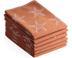 DoubleDry Luxe Theedoeken Set - 6 Stuks - 50x70 cm - 100% Katoen - Hoge Absorptie & Duurzaam - Oceaan, Terracotta