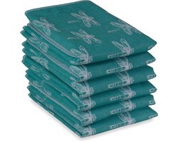 DoubleDry Luxe Theedoeken Set - 6 Stuks - 50x70 cm - 100% Katoen - Hoge Absorptie & Duurzaam - Smaragdlibel, Groenblauw