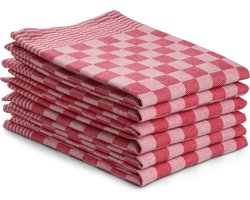 DoubleDry Theedoeken - 6 stuks - 50x70 cm - 100% katoen - blokpatroon - geblokt - horeca ruit - rood