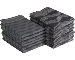 DoubleDry Theedoeken en Keukendoeken Set - 12 Stuks - 100% Katoen - Hoge Absorptie & Duurzaam - Graphic, Grijs