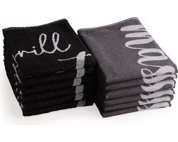 DoubleDry Theedoeken en Keukendoeken Set - 12 Stuks - 100% Katoen - Hoge Absorptie & Duurzaam - Grill Master, Zwart