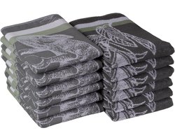 DoubleDry Theedoeken en Keukendoeken Set - 12 Stuks - 100% Katoen - Hoge Absorptie & Duurzaam - Jungle, Antraciet