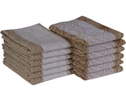 DoubleDry Theedoeken en Keukendoeken Set - 12 Stuks - 100% Katoen - Hoge Absorptie & Duurzaam - Leaves, Lichtbeige