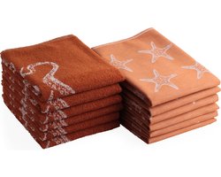 DoubleDry Theedoeken en Keukendoeken Set - 12 Stuks - 100% Katoen - Hoge Absorptie & Duurzaam - Oceaan, Terracotta