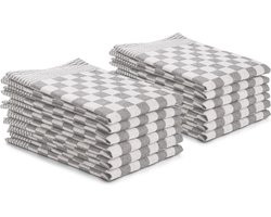 DoubleDry Theedoeken set - 12 stuks - 50x70 cm - 100% katoen - blokpatroon - geblokt - horeca ruit - grijs